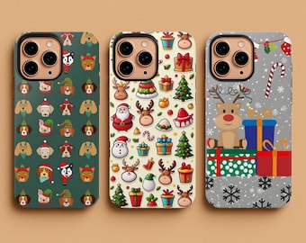 Christmas Dog Phone Case, Cute Reindeer Cover, Festive Gift Case for iPhone 17,16,15,14,13 & Samsung S25,S24 Pixel 9, Holiday Aesthetic Case