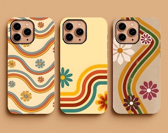 Retro 70s Floral Phone Case, Groovy Aesthetic Flower Cover, Vintage Daisy Gift for iPhone 17,16,15,14,13 & Samsung S25,S24,S23 Pixel 9,8