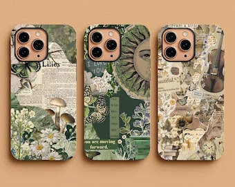 Boho Aesthetic Collage Phone Case, Vintage Art Journal Cover, Earthcore Botanical Tough iPhone 17, Samsung S25 S24, Pixel 9 Case Gift