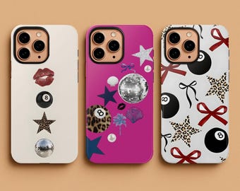 Y2K Phone Case, Disco Ball Retro Aesthetic Cover, Cute Bow & Eight Ball Case, Trendy 2000s iPhone 17 16 Case, Samsung S25 S24 S23 Pixel 9 8