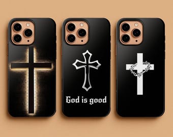 Capa para celular com cruz cristã • Deus é bom • Capa religiosa com Jesus • iPhone 17, 16, 15, 14, Samsung S25, S24, Google Pixel 9 • Capa protetora com tema de fé