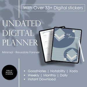 Undated Digital Planner GoodNotes Digital Stickers iPad Tablet Minimalist Planner Monthly Weekly Daily Digital Planner Notability Xodo