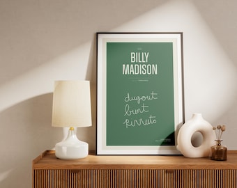 Billy Madison Movie Poster: Cursive Script, Film Buff Wall Art