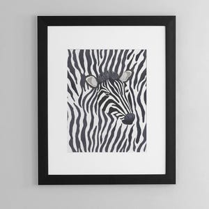 Impresión de arte de cebra/Arte de pared de la selva/Arte boho moderno/Cartel de cebra/Ilustración rayas de cebra/Arte de pared imprimible