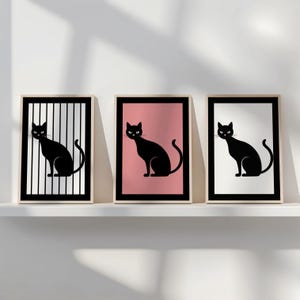 Pósteres divertidos de gatos,impresiones de gatos negros,decoración de pared minimalista  rosa ruborizado,regalos para amantes de los gatos
