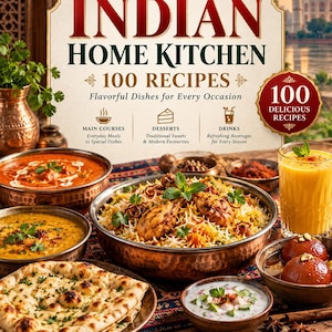 Libro de cocina india en PDF: 100 recetas fáciles / Platos principales, postres y bebidas / Libro de recetas digital imprimible