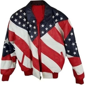 Michael Hoban USA Flag Leather Bomber Jacket – Genuine American Independence Day Motorcycle Style