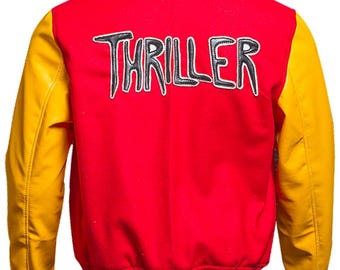 Thriller MJ Varsity Jacket – Red Wool, Yellow Leather Letterman Style
