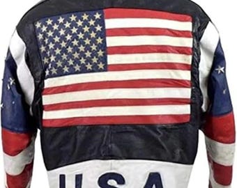 Men's USA Flag Leather Biker Jacket – Patriotic Motorcycle Style