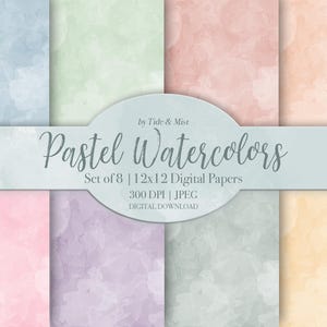 Aquarelles pastel, Paquet de papier numérique, Scrapbooking, Arrière-plan numérique, Conception numérique, Usage personnel commercial, Téléchargement immédiat