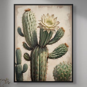 Vintage Kaktus Blumen Wandkunst - Rustikale Wüste botanische Druck, Boho Country Blumendekor, südwestlichen Kaktus Poster