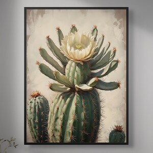 Blühender Kaktus Wandkunst - Vintage südwestlicher botanischer Druck, Wüstenblume Illustration, Boho Country Wohndekor Poster