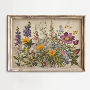 Botanical Wildflower Wall Art, Vintage Cottagecore Floral Print for Rustic Country Homes, Nature Poster, Neutral Farmhouse Home Decor