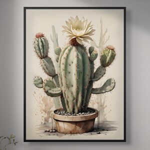 Eingemachte Kaktus-Wand-Kunst - Rustikaler botanischer Druck, Vintage Wüstenblumen-Poster für südwestliches Boho Country Wohndekor