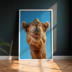 Funny Camel Wall Art Printable - Tongue Out Smiling Camel Digital Download, Boho Nursery Animal Poster, Whimsical Desert Decor