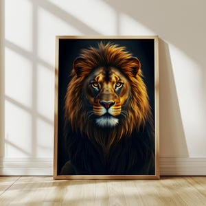 Majestic Lion Wall Art Print, Modern Animal Portrait Poster, Jungle Decor for Bold Interiors, Animal Lover Gift, Digital Download