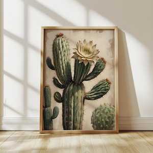 Blooming Cactus Art Print: Boho Desert Wall Decor (Digital Download