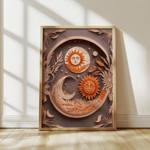 Celestial Sun and Moon Print: Boho Cosmic Wall Art (Digital Download)