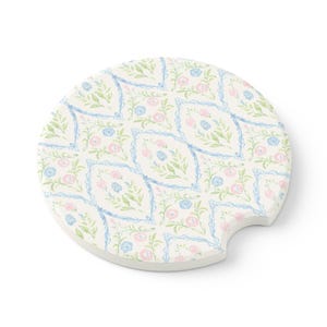 Cottage Garden Floral Soapstone Car Coaster | Car Accessories | Cute Drink Holder | Gift for Car Lovers | Gifts for Her | Road Trip & Travel