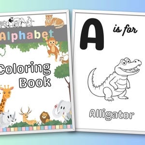 ABC Coloring Book – English – Baby Shower Game | Animal Alphabet A-Z Pages | Printable Coloring Book | Gift for Kids | Digital Download