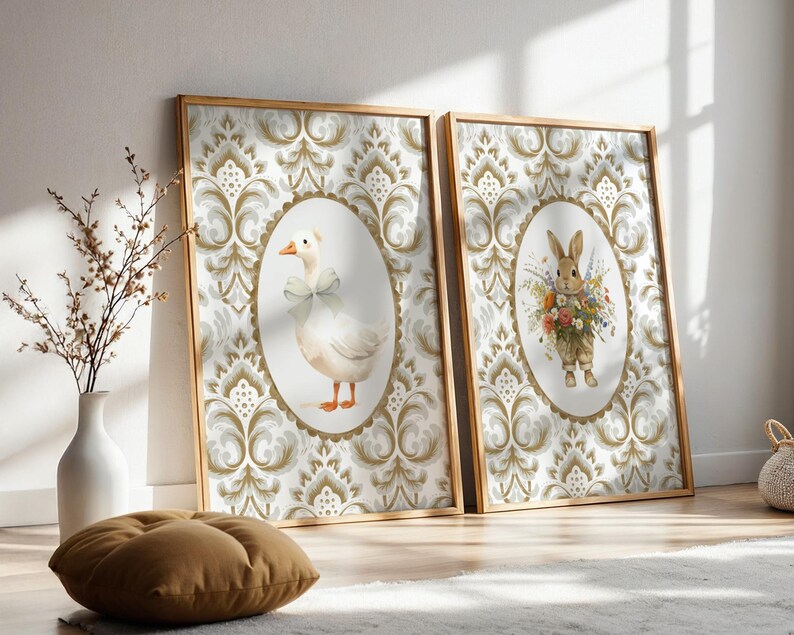 Vintage Goose & Bunny Nursery Art Set – Printable Kids Room Decor - Etsy