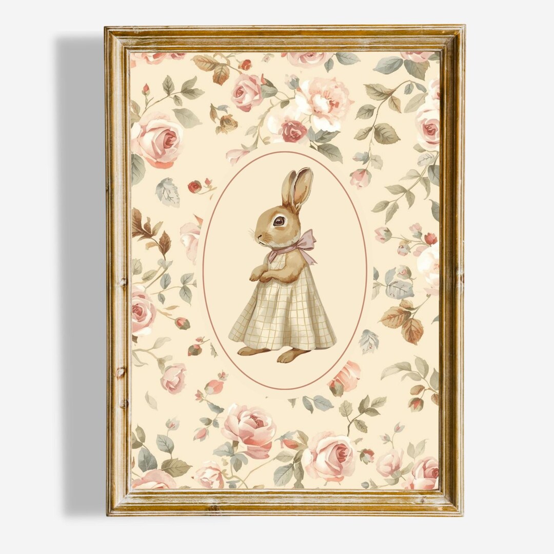 Cottage Core Rabbit Vintage Bunny Wall Art | Cottagecore Rabbit Illustration | Floral ...