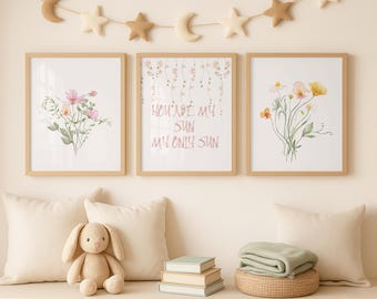 花柄水彩画風の子供部屋用ウォールアートセット
