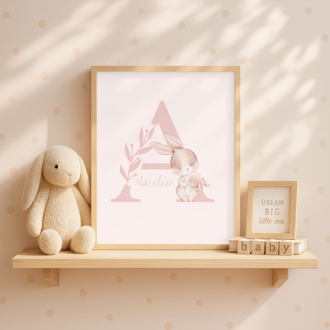Personalized Bunny Nursery Wall Art - Custom Name Baby Girl Room Decor ...