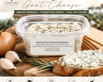 Garlic & Onion Goat Cheese, 4 oz Fresh Chèvre, Savory Farmstead Cheese Spread