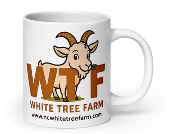 WTF White Tree Farm Coffee Mug, Funny Goat Mug, Ceramic Cup, 11oz 15oz 20oz