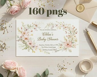 Watercolor Wildflower Clipart PNG Bundle, Floral Frames, Wreaths (160 Files)
