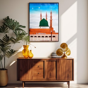 Al Masjid an Nabawi Painting: Green Dome Islamic Art, Madinah Artwork