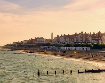 The beach and lighthouse at Southwold, Suffolk A3 Photographic print