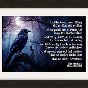 Der Rabe von Edgar Allen Poe - wunderschöner, lebendiger Illustrationskunstdruck - Nur dies, und nicht mehr! Verschiedene Größen