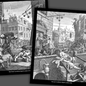 William Hogarth, Gin Lane and Beer Street, 12x10 or 10x8 inch prints London Wall Art