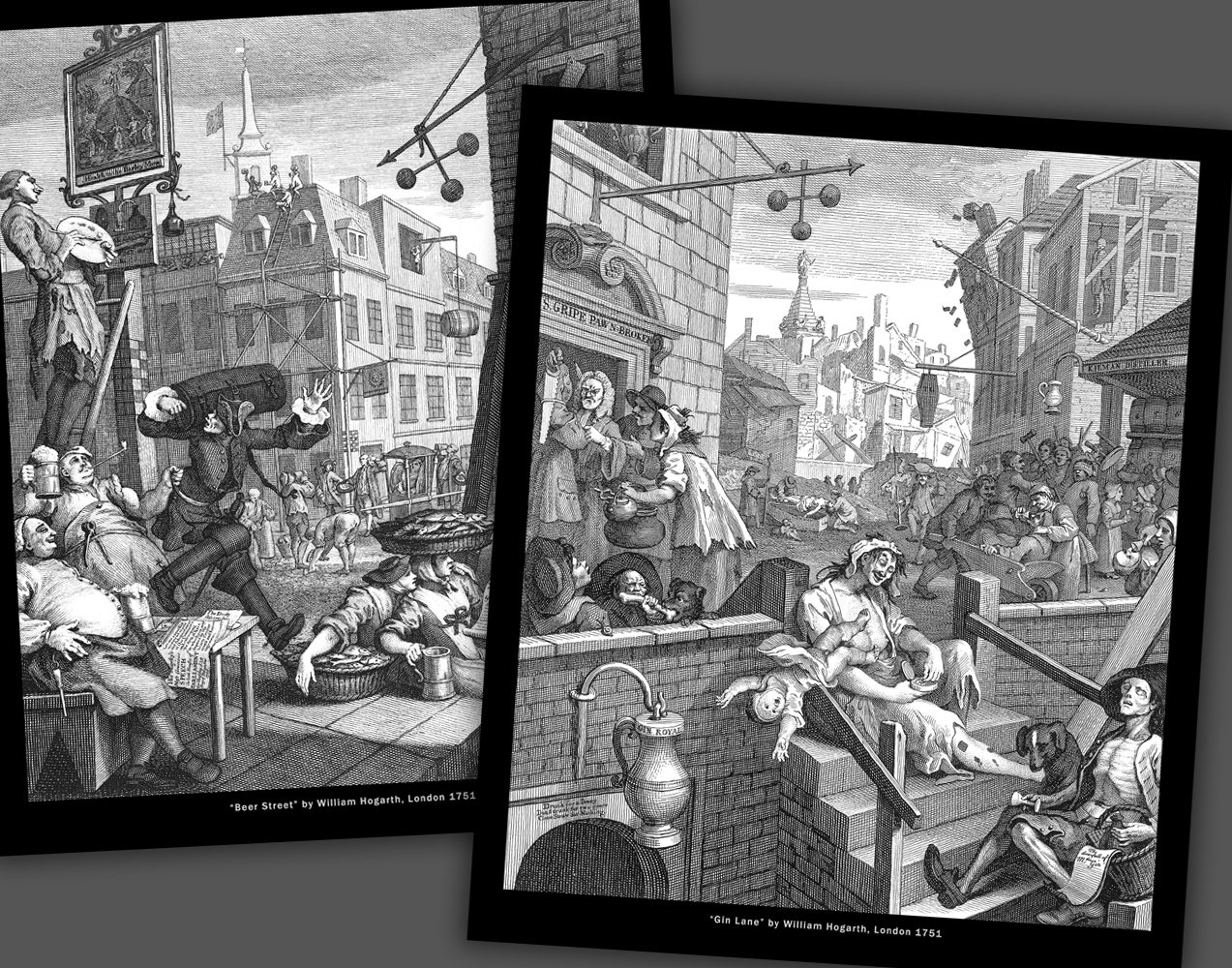 William Hogarth, Gin Lane and Beer Street, 12x10 or 10x8 Inch Prints