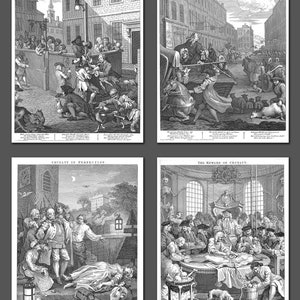 William Hogarth, The Four Stages of Cruelty, conjunto de cuatro impresiones de 10x8 pulgadas