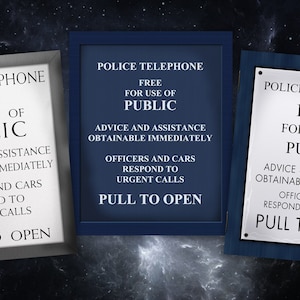 Tardis Police Box Telephone &quot;Pull to open&quot; Door panels - Set of 3 10x8 inch prints - Doctor Who
