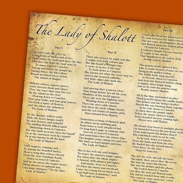 La Dame de Shalott - poème d’Alfred Lord Tennyson - impression 10 x 8