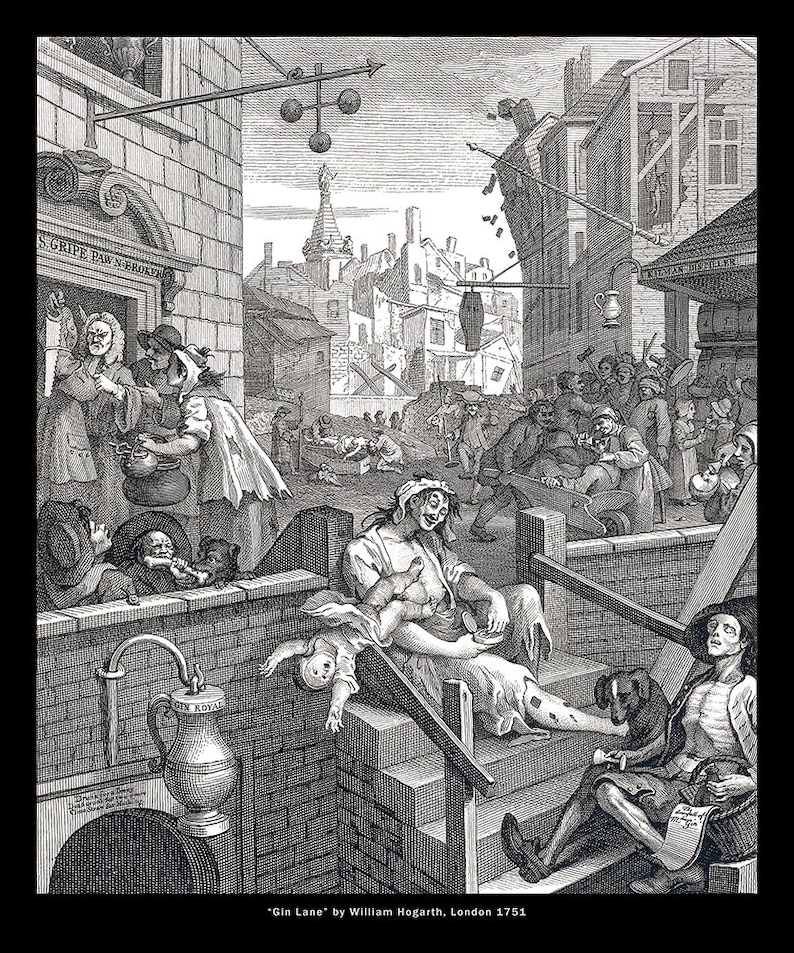 William Hogarth Gin Lane and Beer Street 10x12 inch prints
