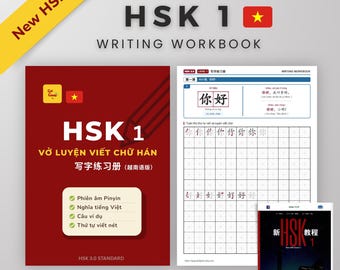 New HSK 1 Writing Workbook (HSK3.0 standard) (Vietnamese Translation) – Stroke Order, Pinyin, Sentences (PDF)