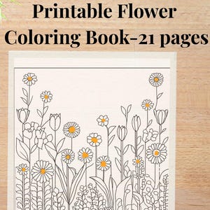 Printable Flower Coloring Book – 19 Line Art Flowers with Names – Adult Coloring Pages – Botanical Calm Art PDF