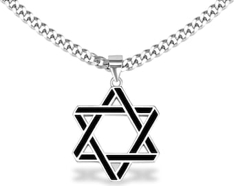 Collar llamativo con estrella de David, colgante judío para hombre, collar hebreo para hombre, joyería israelí, colgante de Magen David, plata esterlina