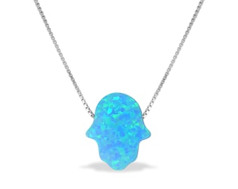 Collar Hamsa de ópalo, colgante de protección judía, joyería con la mano de Hamsa, judaica de plata de ley, regalo de Bat Mitzvah, joyería hebrea