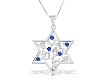 Collar del Árbol de la Vida, Colgante de Estrella de David, Regalo Judío para Mujer, Joyería Judaica de Plata Esterlina, Regalo para Bat Mitzvá