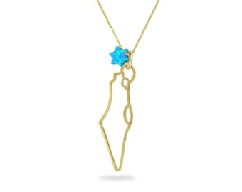 Collar con mapa de Israel, colgante de oro con la estrella de David, joyería judaica para hombres y mujeres, collar hebreo, joyería sionista.