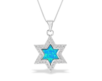 Collar con Estrella de David y ópalo, colgante de fe judía, judaica de plata de ley, collar hebreo, regalo de joyería de Israel, regalo de Bat Mitzvah