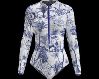 Traje de baño de una pieza con cremallera y FPS 35 - Estampado cristiano - Pitaya