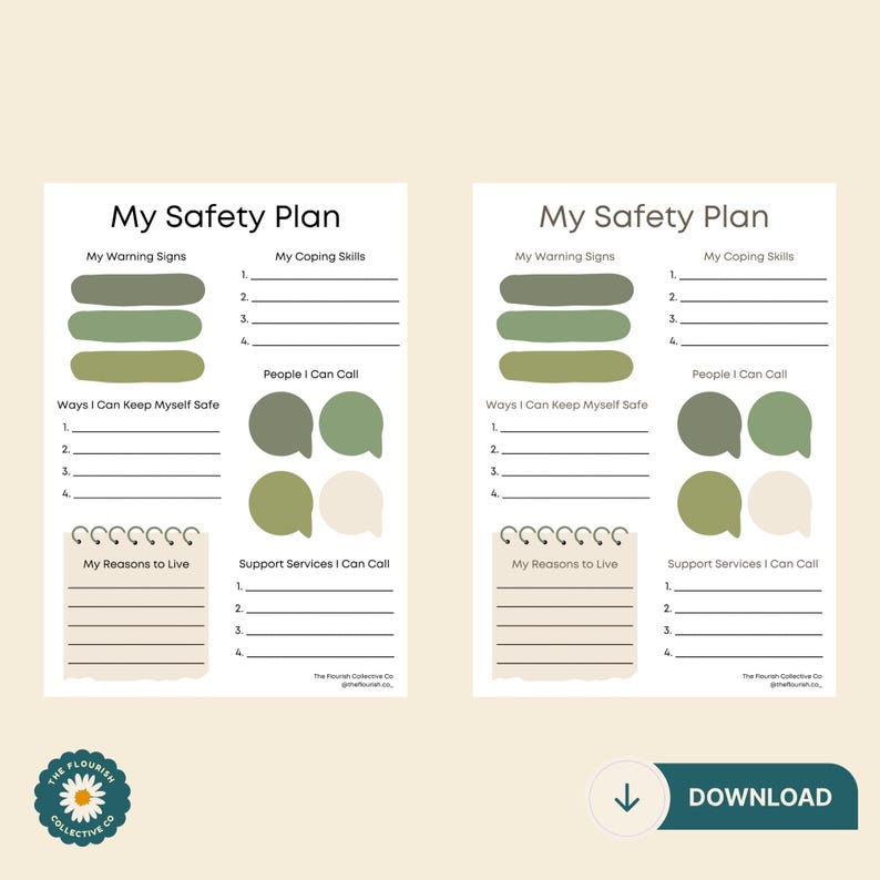 Printable Safety Crisis Plan Worksheet - Therapy Aid, School Counselor ...