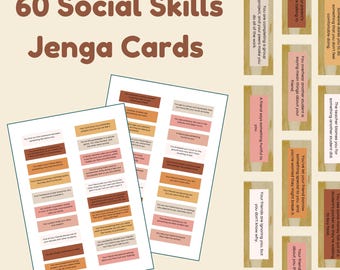 Tarjetas de situaciones de habilidades sociales de Jenga: preguntas de Jenga, psicología social, tarjetas de conversación familiar para charlas en la mesa, ansiedad social, rompehielos